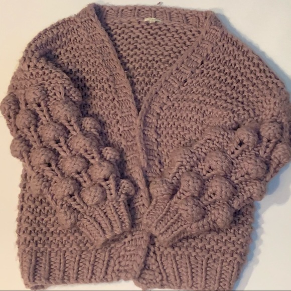 Trendy Dusty Mauve Bubble Sleeve Cardigan - Picture 3 of 5